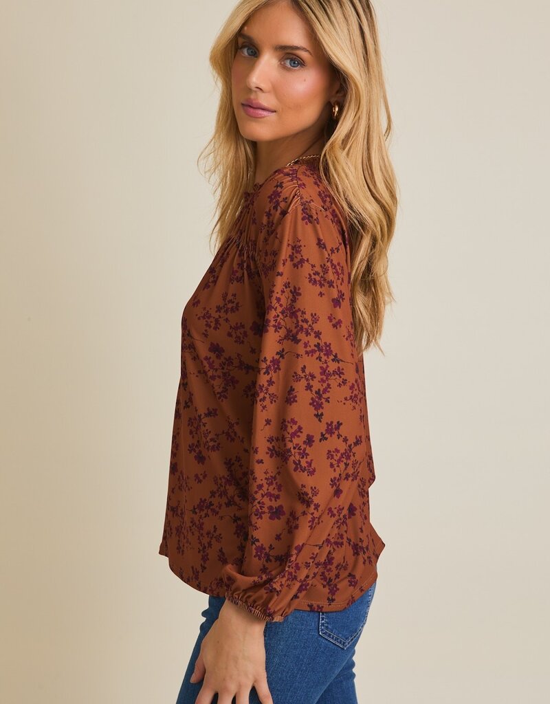 509 Broadway Notch Neck Ditsy Top