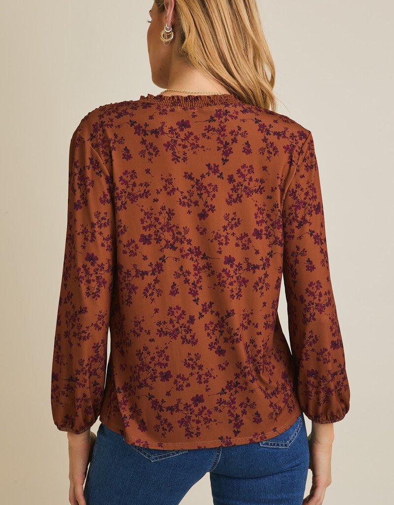 509 Broadway Notch Neck Ditsy Top
