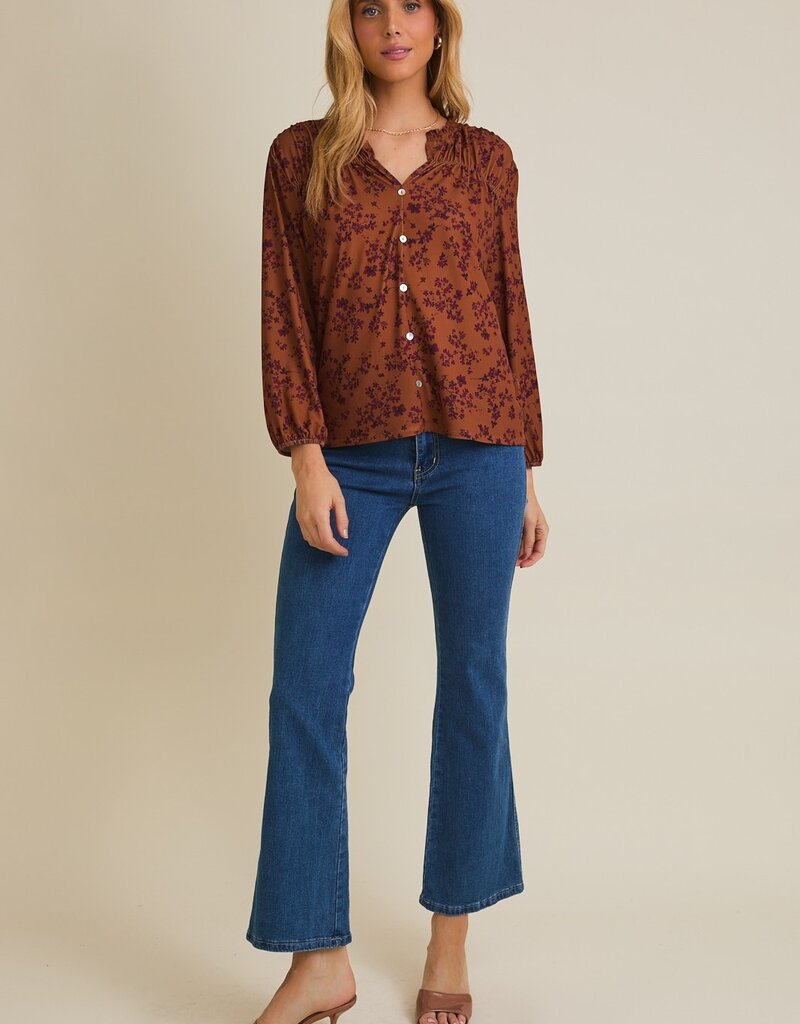 509 Broadway Notch Neck Ditsy Top