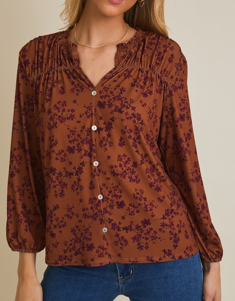 509 Broadway Notch Neck Ditsy Top