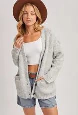 509 Broadway Button Down Fuzzy Heathered Cardigan