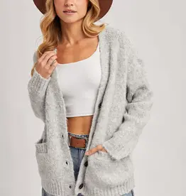 509 Broadway Button Down Fuzzy Heathered Cardigan