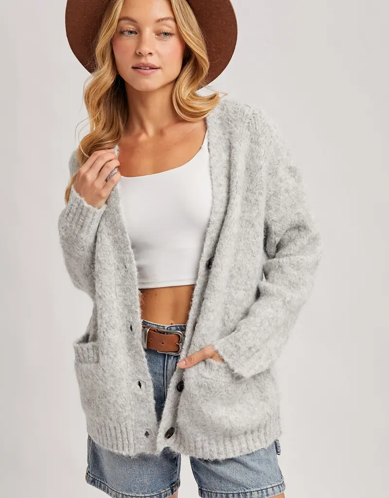 509 Broadway Button Down Fuzzy Heathered Cardigan