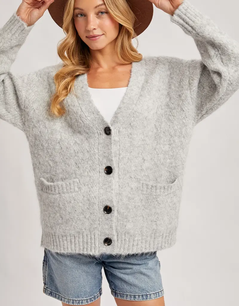 509 Broadway Button Down Fuzzy Heathered Cardigan