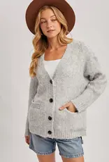 509 Broadway Button Down Fuzzy Heathered Cardigan