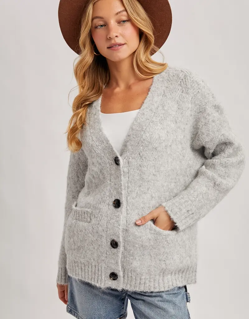 509 Broadway Button Down Fuzzy Heathered Cardigan