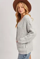 509 Broadway Button Down Fuzzy Heathered Cardigan