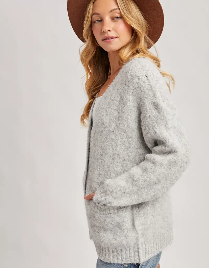 509 Broadway Button Down Fuzzy Heathered Cardigan