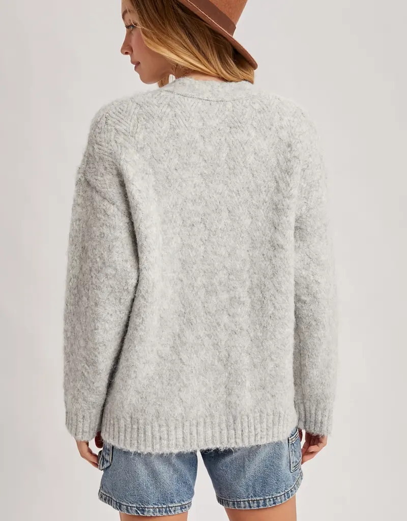 509 Broadway Button Down Fuzzy Heathered Cardigan