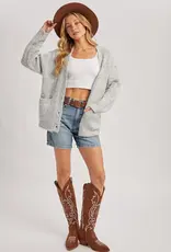 509 Broadway Button Down Fuzzy Heathered Cardigan