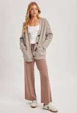 509 Broadway Button Down Fuzzy Heathered Cardigan