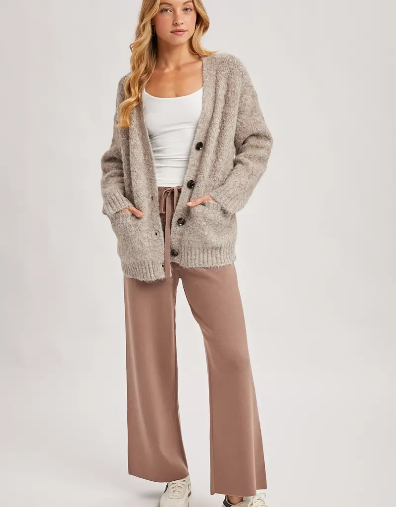 509 Broadway Button Down Fuzzy Heathered Cardigan
