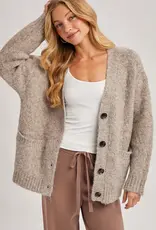 509 Broadway Button Down Fuzzy Heathered Cardigan