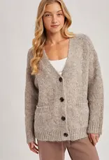 509 Broadway Button Down Fuzzy Heathered Cardigan
