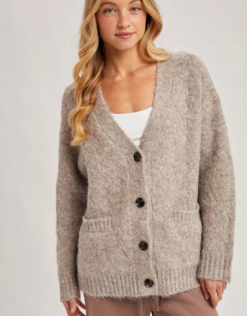509 Broadway Button Down Fuzzy Heathered Cardigan