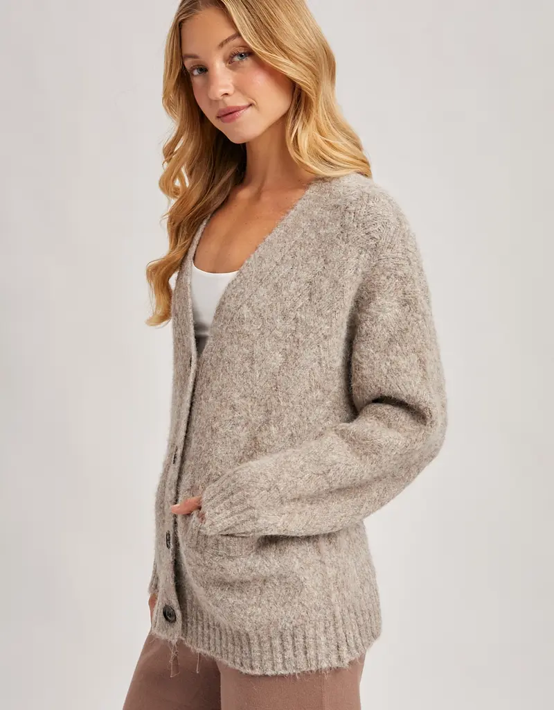 509 Broadway Button Down Fuzzy Heathered Cardigan