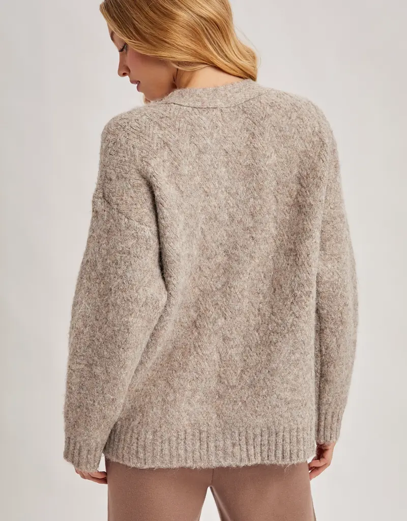 509 Broadway Button Down Fuzzy Heathered Cardigan