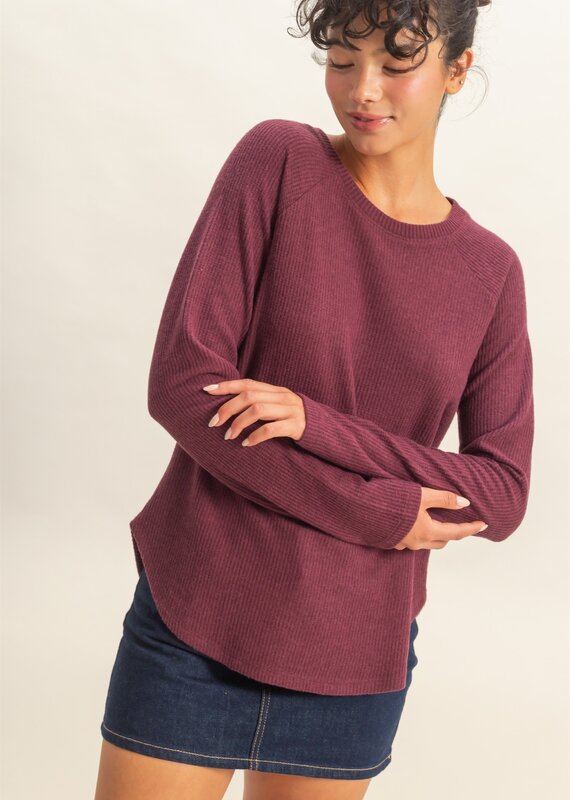 509 Broadway Brushed Waffle Raglan Top