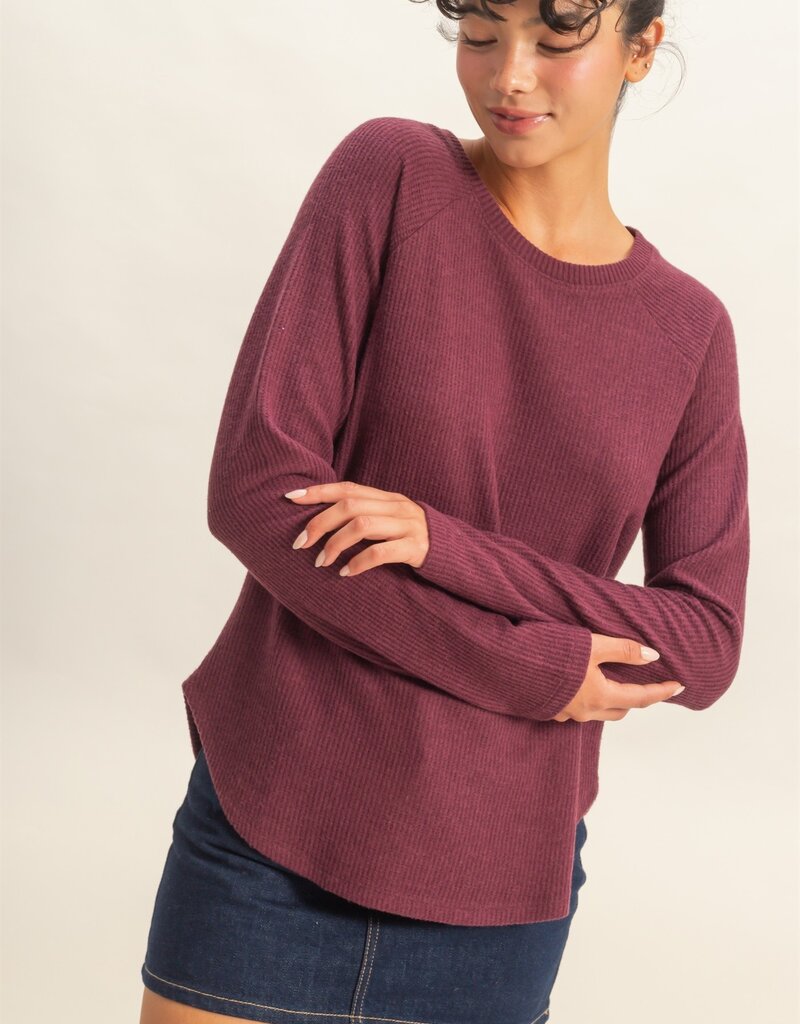 509 Broadway Brushed Waffle Raglan Top