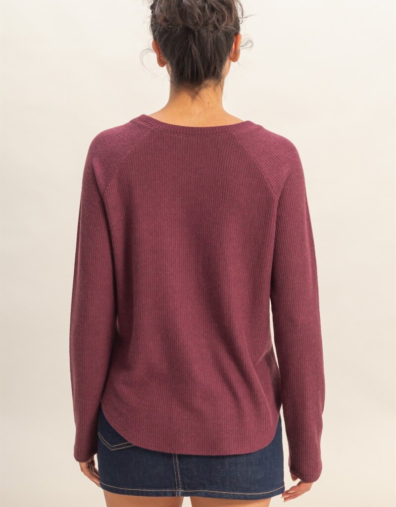 509 Broadway Brushed Waffle Raglan Top