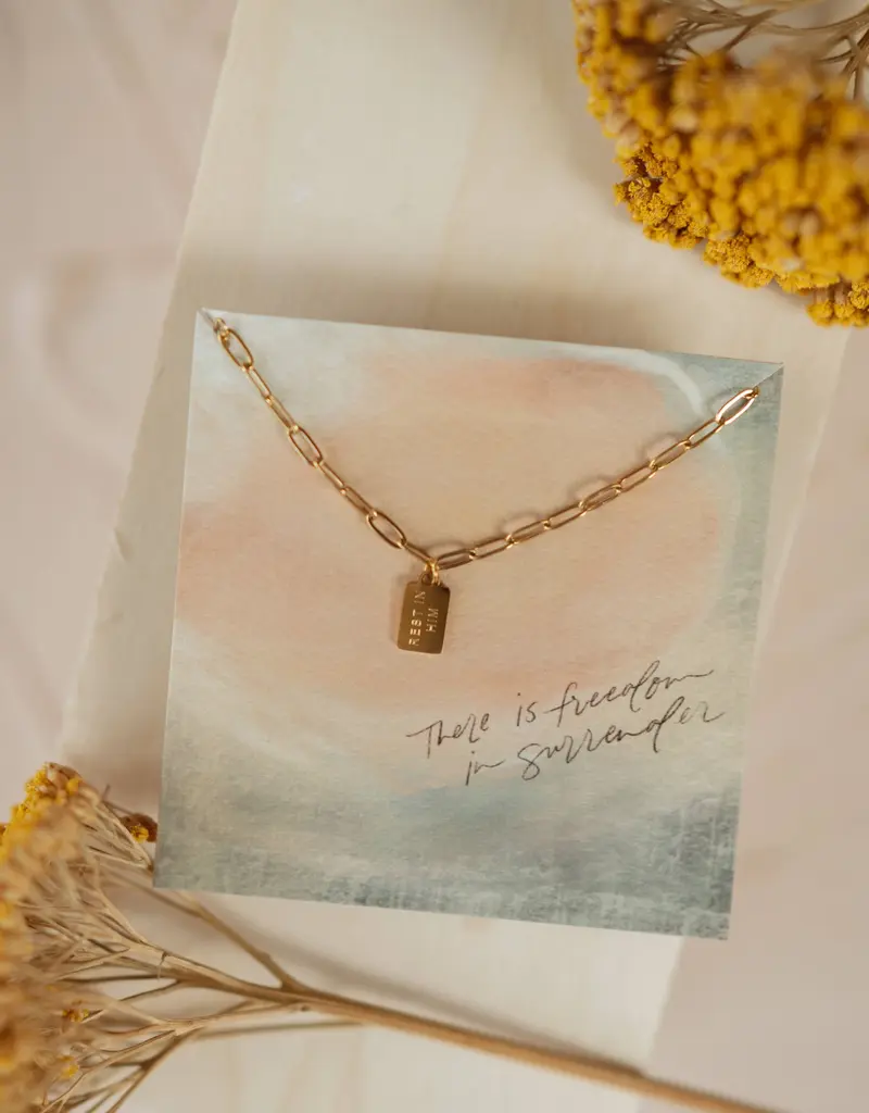 Dear Heart Rest In Him Mini Tag Necklace