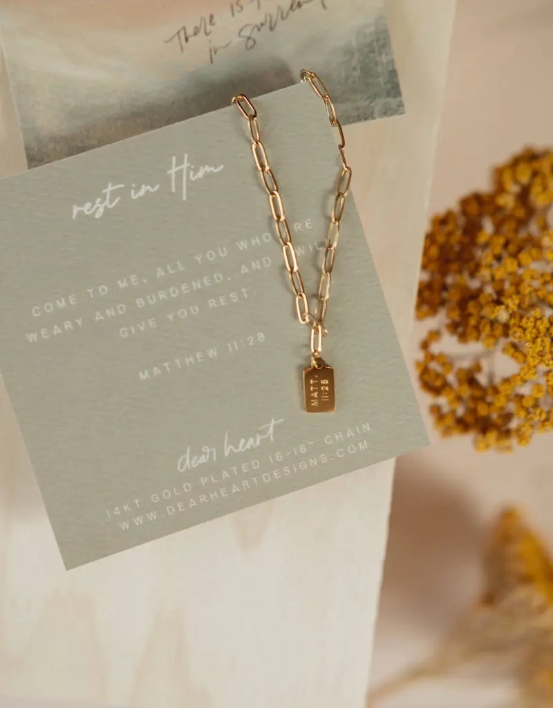 Dear Heart Rest In Him Mini Tag Necklace