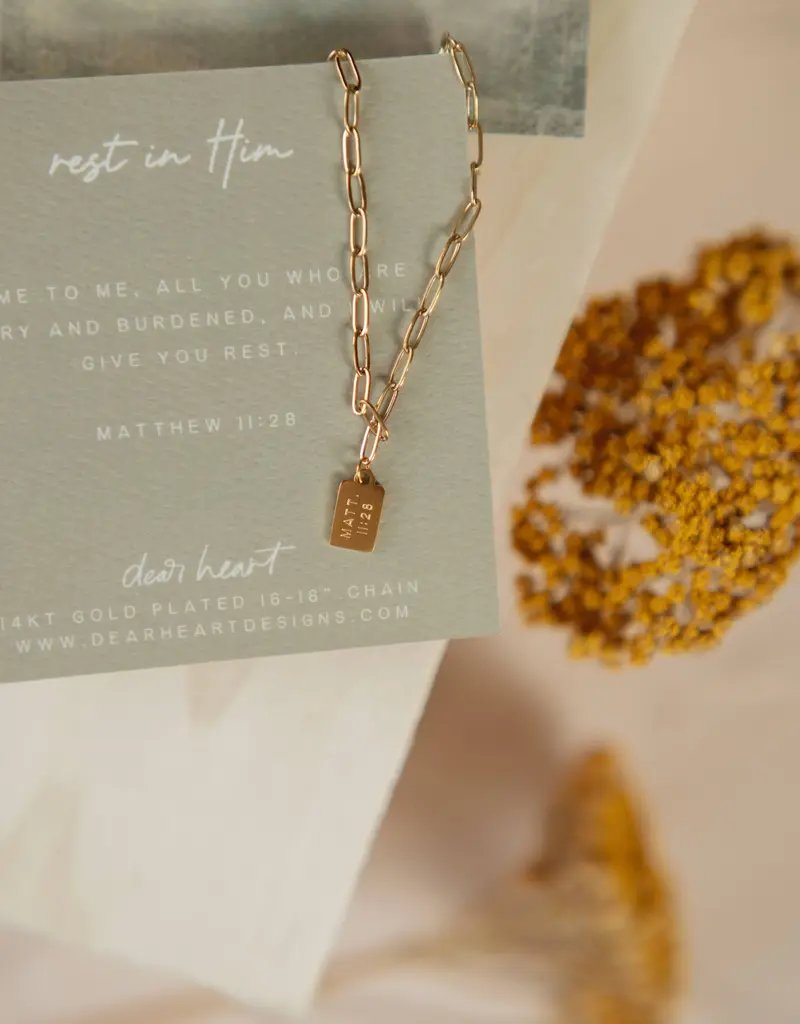 Dear Heart Rest In Him Mini Tag Necklace