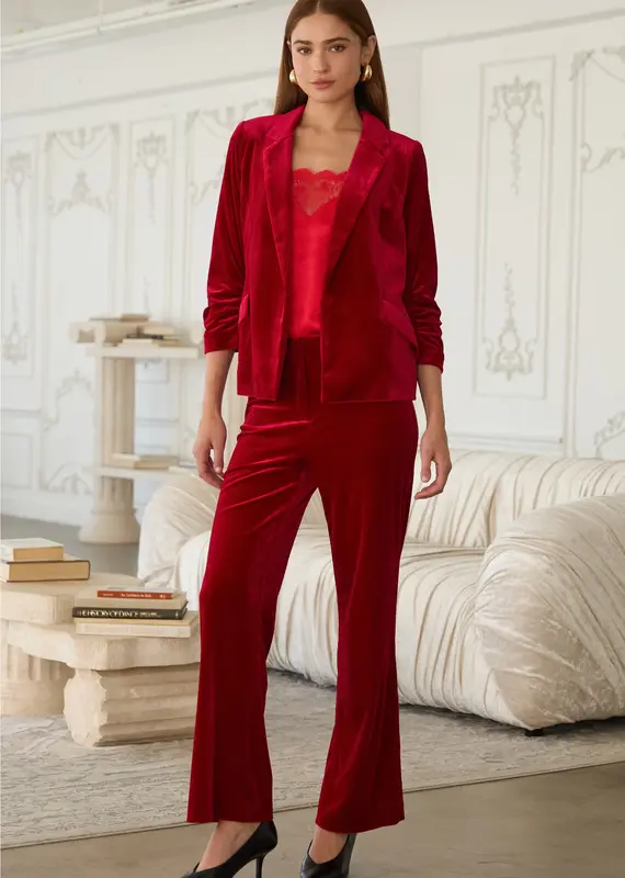 509 Broadway Button Detail Velvet Blazer