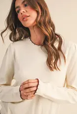 509 Broadway Contrast Knit Scalloped Edge Sweater