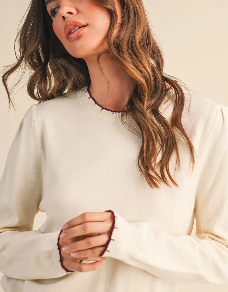 509 Broadway Contrast Knit Scalloped Edge Sweater