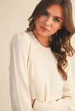 509 Broadway Contrast Knit Scalloped Edge Sweater