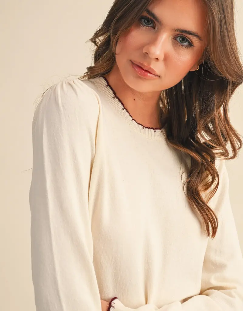 509 Broadway Contrast Knit Scalloped Edge Sweater