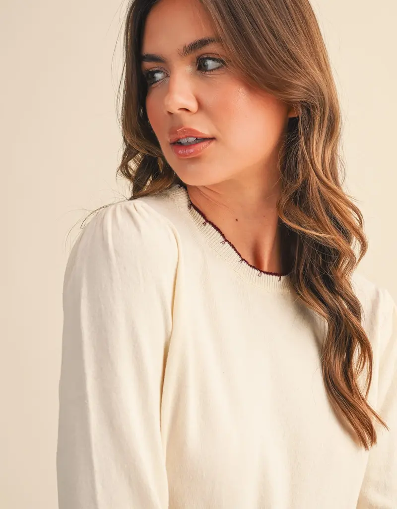 509 Broadway Contrast Knit Scalloped Edge Sweater