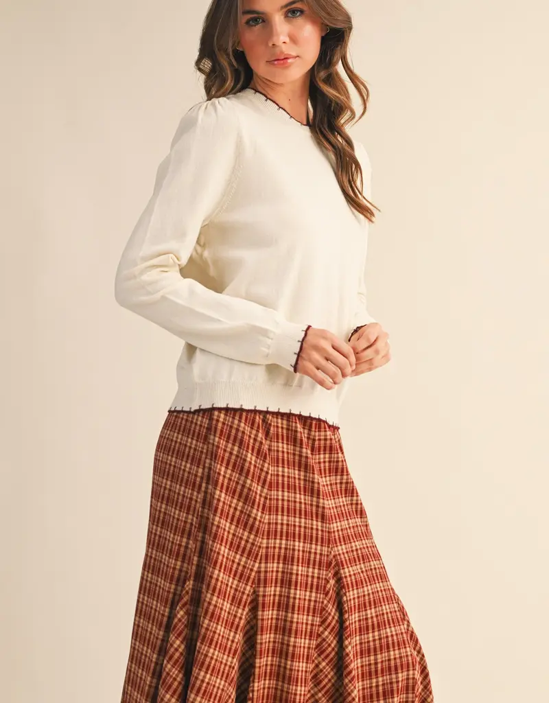 509 Broadway Contrast Knit Scalloped Edge Sweater