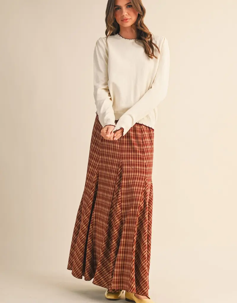 509 Broadway Contrast Knit Scalloped Edge Sweater