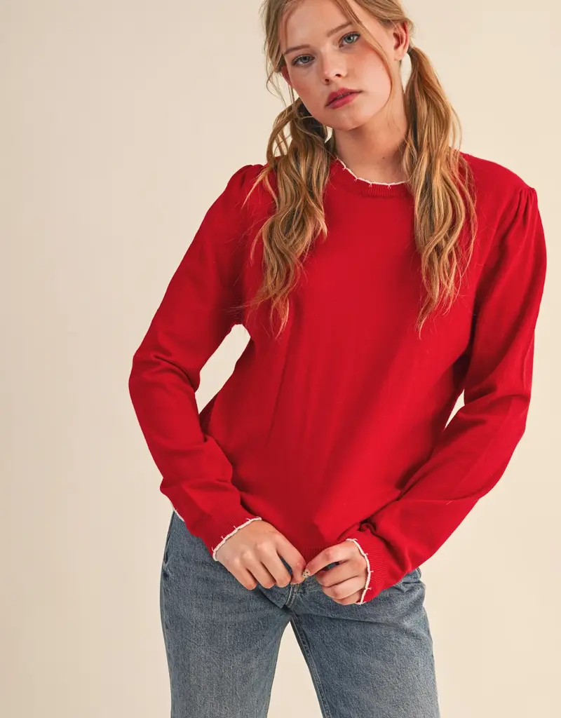 509 Broadway Contrast Knit Scalloped Edge Sweater