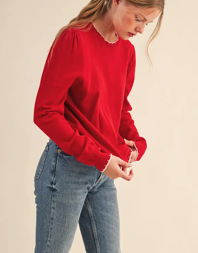 509 Broadway Contrast Knit Scalloped Edge Sweater
