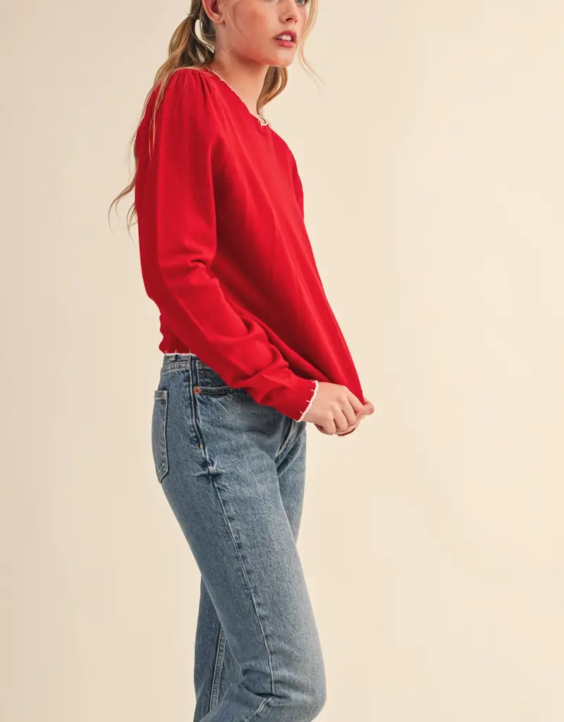 509 Broadway Contrast Knit Scalloped Edge Sweater