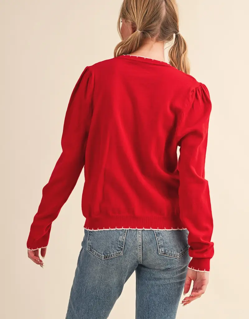 509 Broadway Contrast Knit Scalloped Edge Sweater