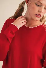 509 Broadway Contrast Knit Scalloped Edge Sweater