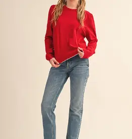 509 Broadway Contrast Knit Scalloped Edge Sweater