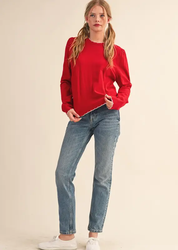 509 Broadway Contrast Knit Scalloped Edge Sweater