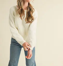 509 Broadway Floral Knit Puff Sleeve Sweater
