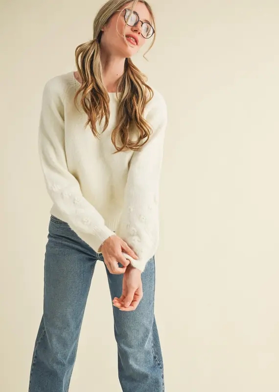 509 Broadway Floral Knit Puff Sleeve Sweater