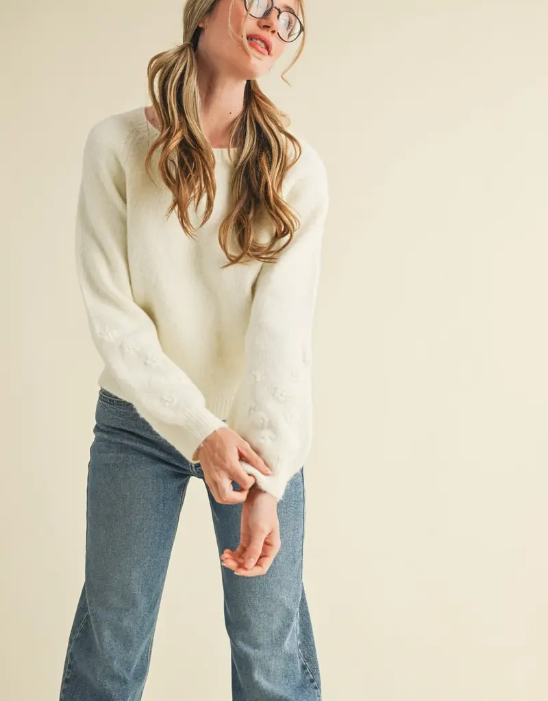 509 Broadway Floral Knit Puff Sleeve Sweater