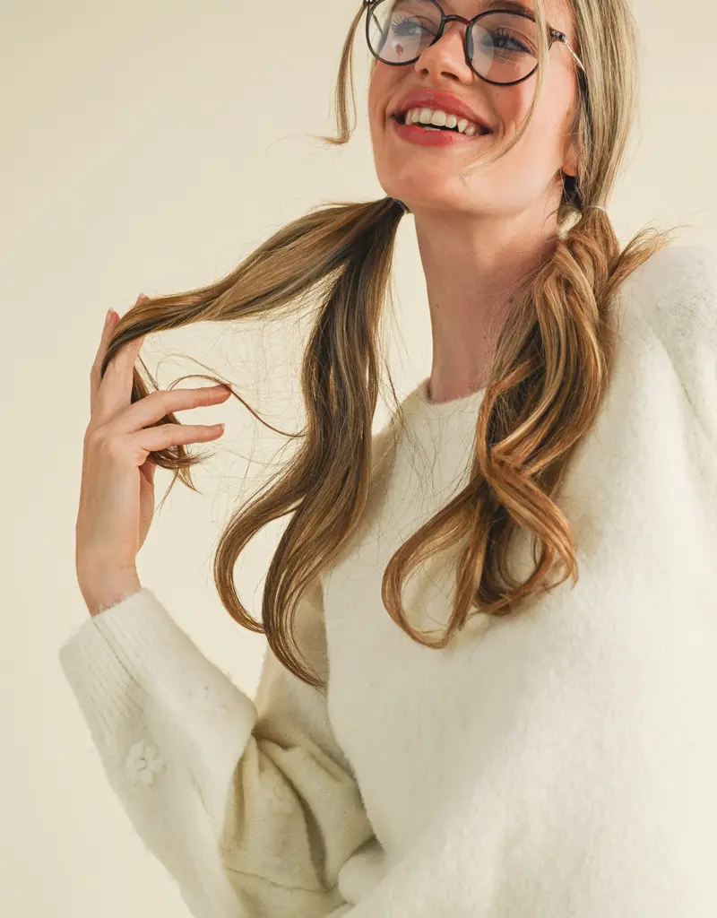 509 Broadway Floral Knit Puff Sleeve Sweater