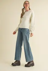 509 Broadway Floral Knit Puff Sleeve Sweater