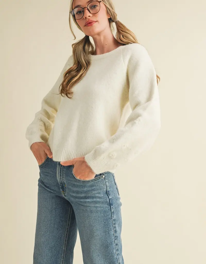 509 Broadway Floral Knit Puff Sleeve Sweater
