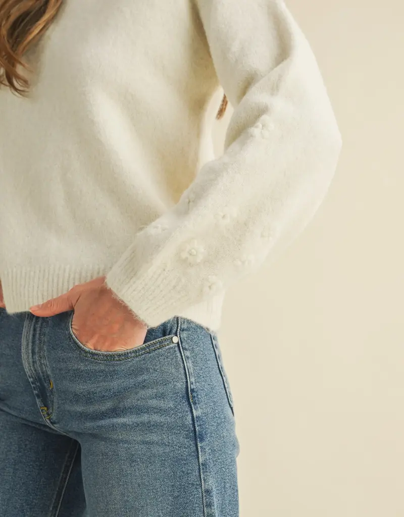 509 Broadway Floral Knit Puff Sleeve Sweater