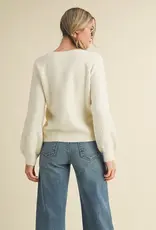 509 Broadway Floral Knit Puff Sleeve Sweater